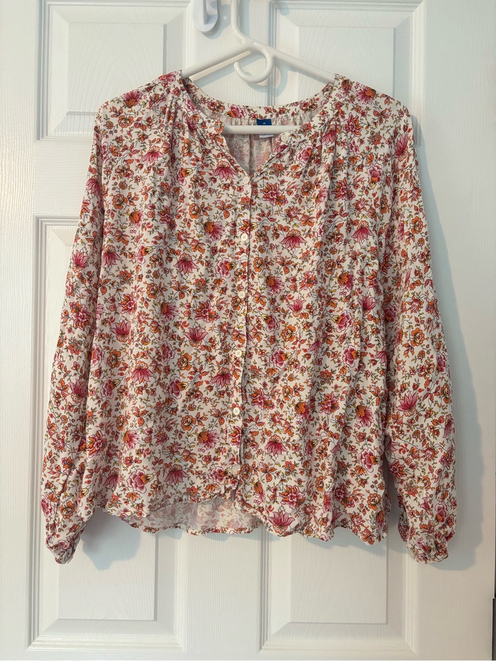 Old Navy Cream Blouse with Pink and Orange Floral Print